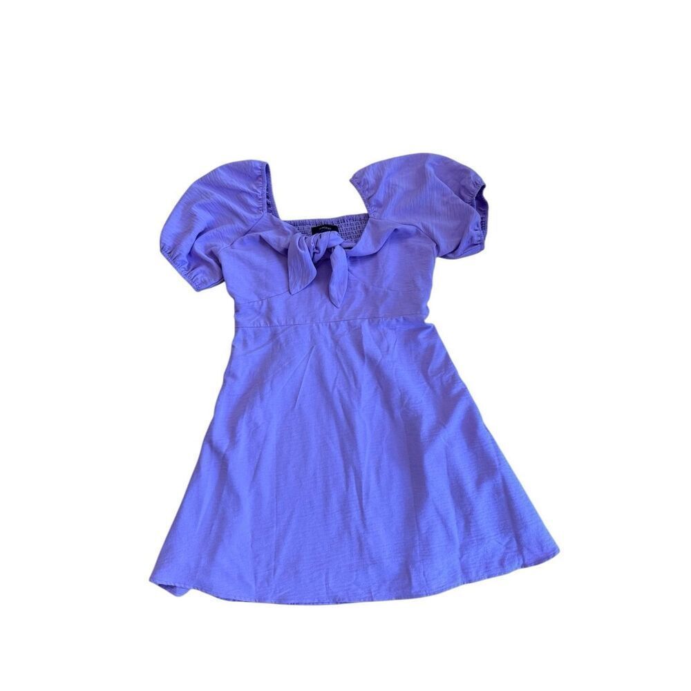 DOKOTOO Women's Lavender Puff Sleeve Front Tie Mini Dress Size Large